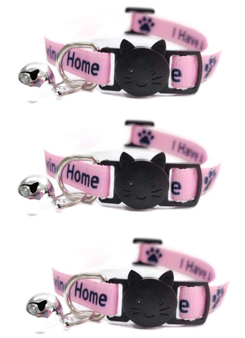 Worded Cat Collars with Bell - Please Do Not Feed Me, I Am Microchipped, 2. Pink, I Have A Loving Home, Pack of 3