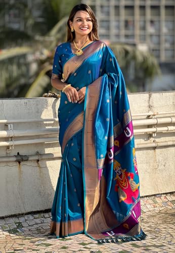 Image of SGF11 Women's Kanjivaram Paithani Silk Saree With Unstitched Blouse Piece