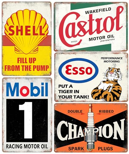 Letreros de metal vintage retro para garaje, accesorios de cueva de hombre, carteles de tienda de automóviles antiguos, letrero de estación de petróleo y gasolinera, decoración de bar, 8 x 12 pulgadas