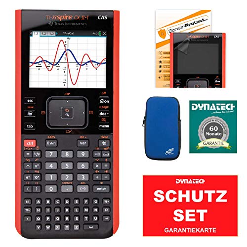 TI-Nspire CX II-T - CAS Grafikrechner SET Schulrechner Schule Uni + CalcCase Schutztasche Hülle blau + Garantieverlängerung + Arbeitsbuch