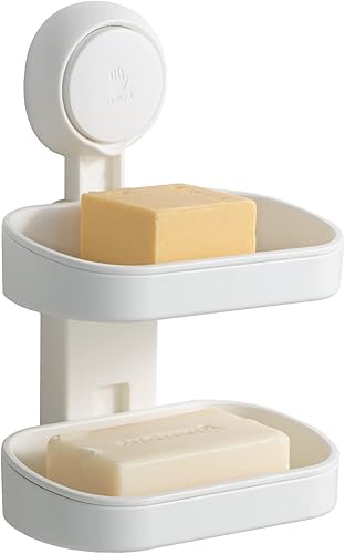 Miniatura 2 de LEVERLOC Jabonera para ducha, ventosa, para montar en la pared, sin perforación, autodrenante, extraíble, impermeable, fuerte, barra de succión al