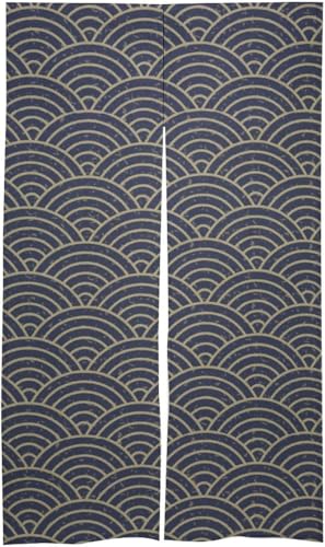 のれん 暖簾 間仕切り 和柄 青海波 ドアカーテン 目隠し 玄関カーテン 断熱防寒 部屋仕切り 壁掛け 四季兼用 簡単取り付け プライバシー保護 遮光 リビングルーム 飲食店 出入り口 洗面所 86 X 143cm