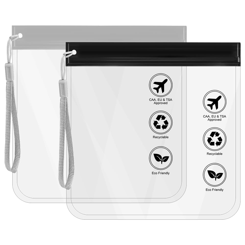 Airport Security Liquids Bags 20x20cm, Clear Travel Toiletry Bags TSA Approved Leakproof Wash Bags Travel Accessories Holiday Essentials for Women/Men