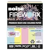 BOISE CASCADE FIREWORX Colored Paper, 20 lb., 8-1/2 x 11 Inches, Pastel Popper Mix, 500 Sheets/Ream (CASFW2001)