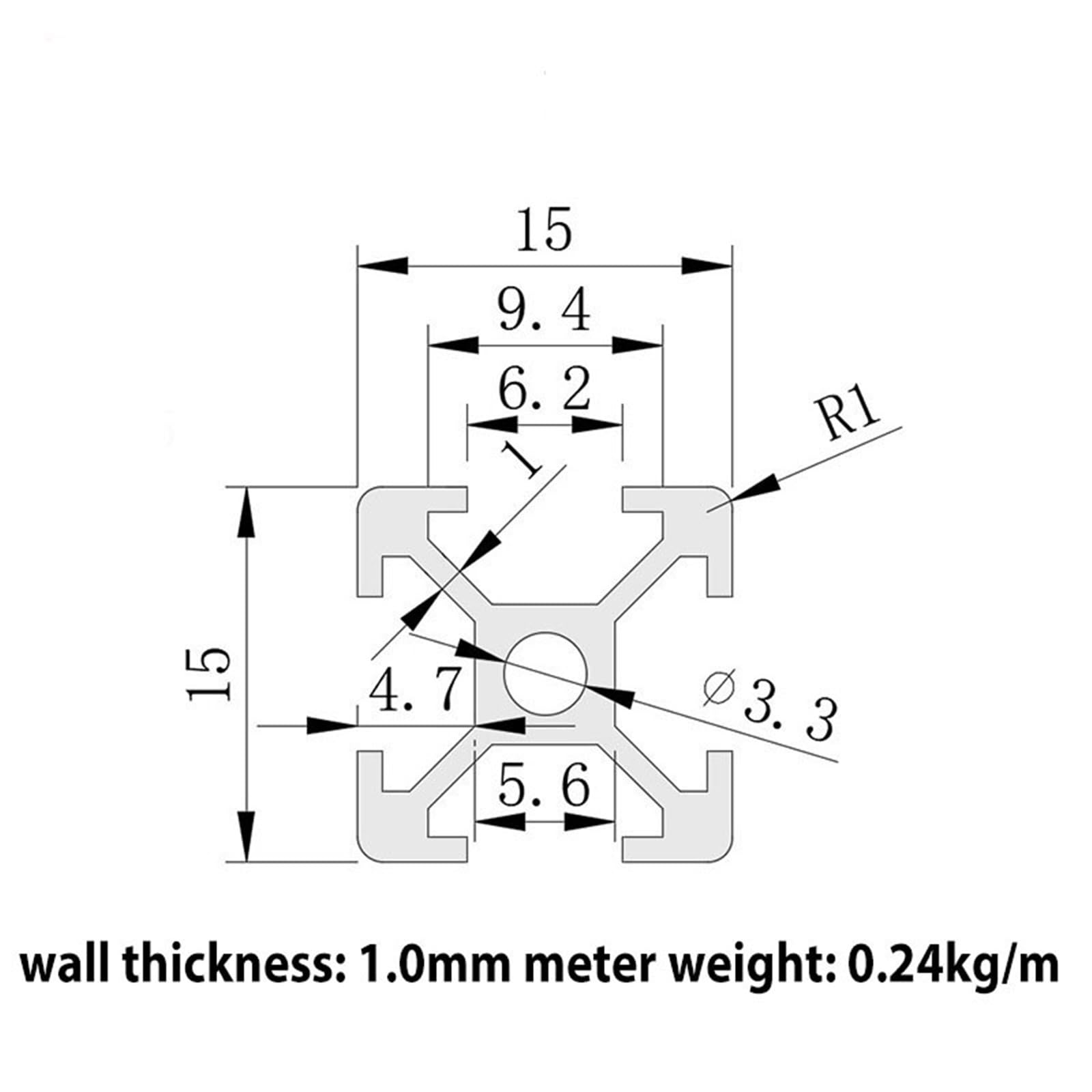 GTPBAO Profilo estruso in alluminio 1515, foro da 3,3 mm, standard europeo, anodizzato argento, tubo quadrato 15x15 mm for ripiani espositivi for stampanti 3D Binario estruso(800mm)
