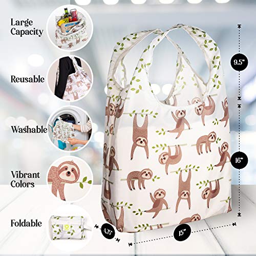 O-Witz Reusable Grocery Bags | Vibrant Tote Bag For Groceries, Gym, Office Supplies, Beach Gear, Toys & More | Washable Design With Large Handles For Maximum Convenience | Folds Into A Small Pouch, 5 Pack, Animals #TOP1