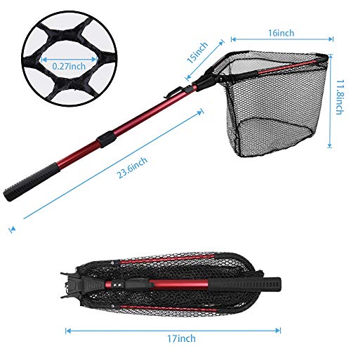 Yvleen Folding Fishing Net - Foldable Fish Landing Net Robust Aluminum Telescopic Pole Handle And Nylon Mesh 16Inch Hoop Size #TOP3