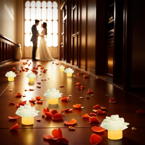 Image of SupBri 12 Pack Led Candles with Artificial Flowers, 200+Hour Battery Operated Tea Lights Candles for Centerpiece Table, Party, Wedding Decorations(White)