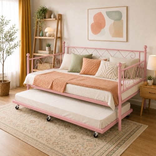 Image of Garvee Twin Trundle Bed,Space Saving Daybed,Metal Sofa Bed for Room
