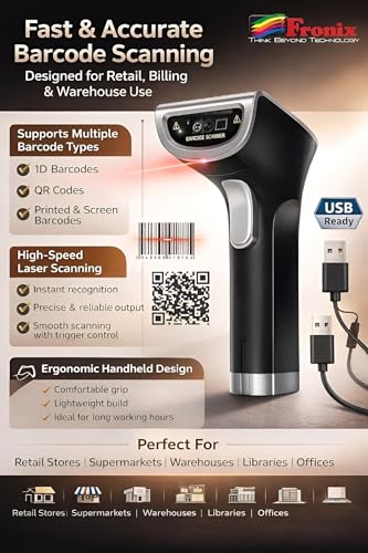 Image of FB1300W 2.4GHz Wireless Barcode Scanner (Barcode & QR Code) in 2D and 1D Both Wireless and Wired (Rechargeable) Linking | Induction Scanning with Integrated Lighting |