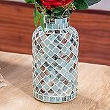 Classic Mosaic Flower Vase for Home Decor, 8”(H) Glass Handmade Table Centerpiece Container for Offi