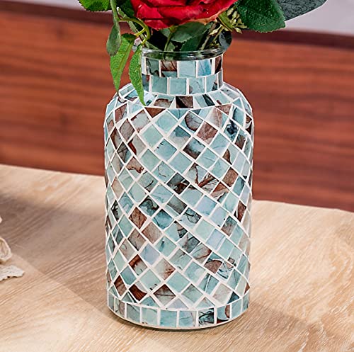Classic Mosaic Flower Vase for Home Decor, 8”(H) Glass Handmade