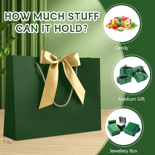 Image of JMANNI Gift Bags with Handles, 13 inch Medium Gift Bag for Presents, 1 Pcs Bags with 2 Tissue Paper and 1 Cards for Baby Shower Wedding Bridal Shower Mother's Day Birthday Party (DarkGreen)