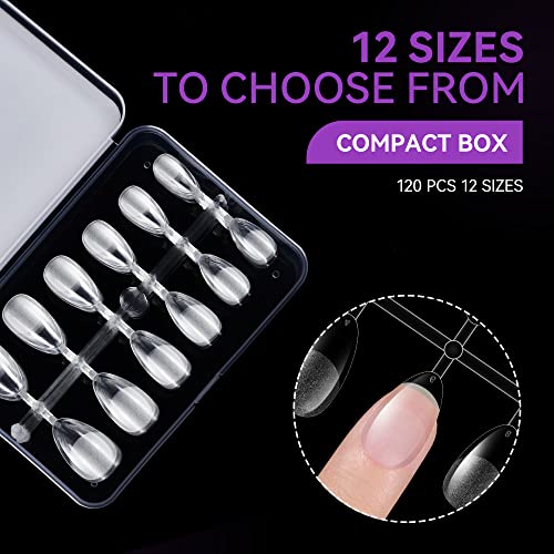 XS Short Almond Nail Tips for Salon: Gelike EC Soft Gel Nails Tip Easy and Long Last- 120pcs 12 Sizes for Manicure DIY Practice Art Design at Home - Image 2