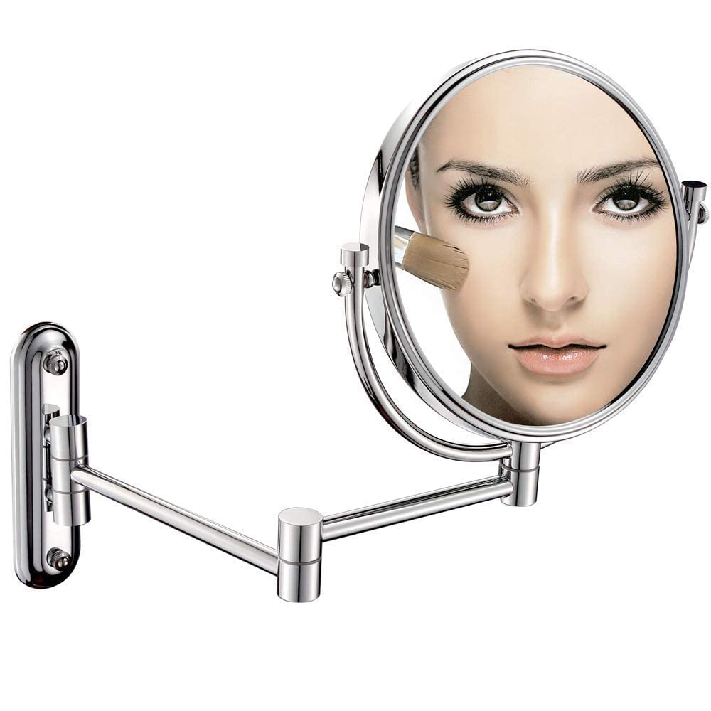 Miroir de maquillage extensible AMUCK à loupe 7X et double face orientable en laiton chromé