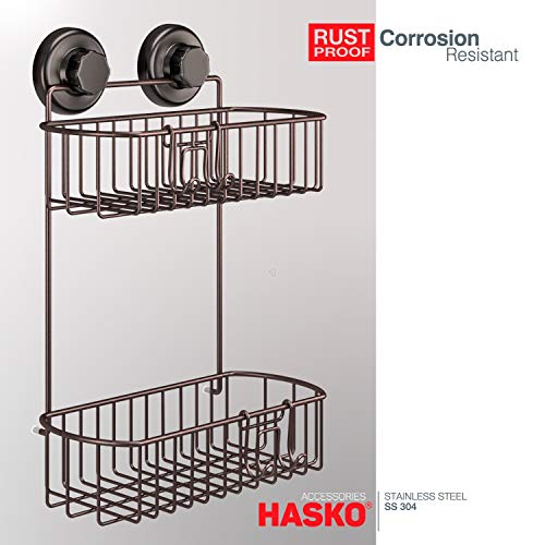HASKO accessories Shower Caddy with Suction Cups | 304 Stainless Steel | Adhesive 3M Stick Discs | 2 Tier Basket for Bathroom and Kitchen Storage (Bronze) - Thumbnail 5