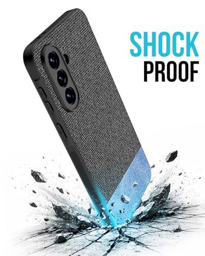 Image of Kapa Soft Fabric & Leather Hybrid Protective Back Cover for Samsung Galaxy A57 5G | Shockproof Slim Hard Anti Slip Back Case (Black,Blue)