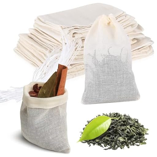 Tenbrachian 35 PcsBolsas de Muselina de Algodón para Cocinar, Bolsas de Te Filtro Te Reutilizables con Cordón, Bolsas de Hierbas, Bolsitas de Te con Cordón para Te Hierbas Cocinar (4 Tamaños) | Ya disponible en tu tienda friki favorita! En mundofriki.es!