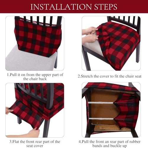 Image of SearchI Dining Chair Seat Covers Set of 6, Rear Covered, Red and Black