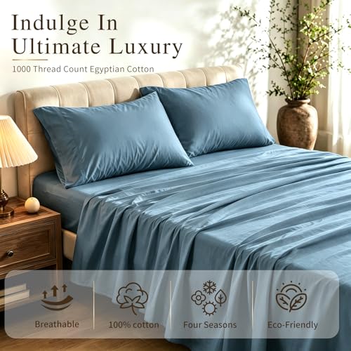 Image of MEISHANG 1000TC Egyptian Cotton Sheets King, 16 inch Deep Pocket | 1000TC Egyptian Cotton Sheets, Sateen Weave, Ultra Soft & Breathable, OEKO-TEX Certified