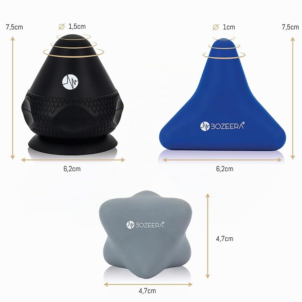 BOZEERA | Trigger Point Appareil de Massage | Set de 3 | Outil de Massage Trigger Point avec Ventouse | Pour Douleurs Musculaires & Tensions | Avec Vidéo, Guide & Sac