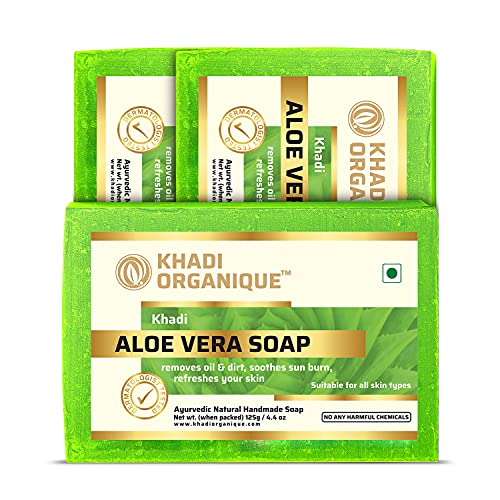Image of Khadi Organique Handmade Herbal Natural Aloevera Soap Pack of 3 (125 gm each)