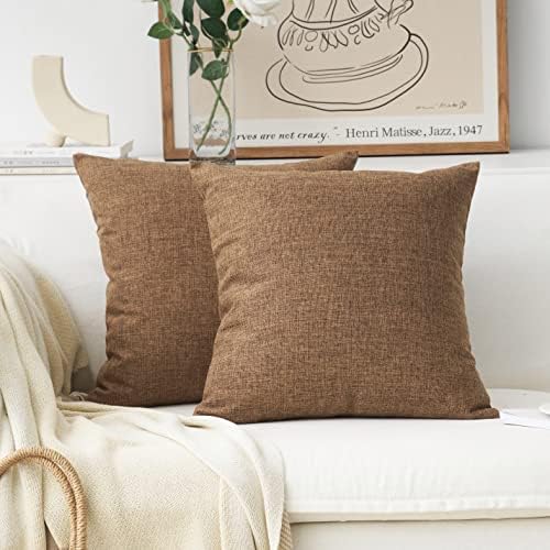 Home Brilliant Brown Throw Pillows for Couch Set of 2 Lined Linen...