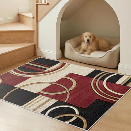 Tapis à poils courts abstrait et géométrique pour intérieur moderne - 5
