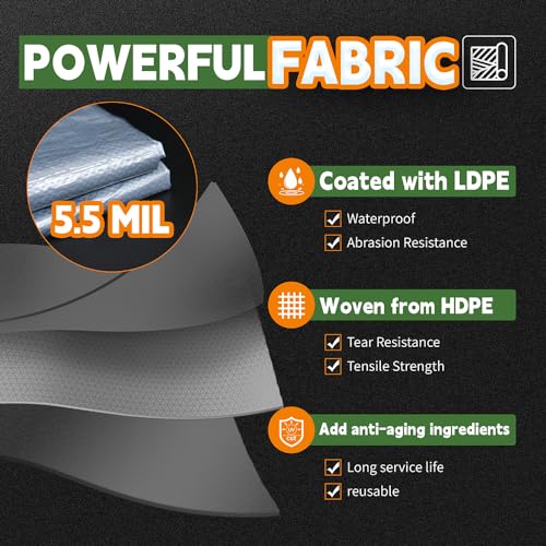 image for Tarps 6x8 Feet (Pack of 5) - 5.5 Mil, Multipurpose Waterproof Poly Tar