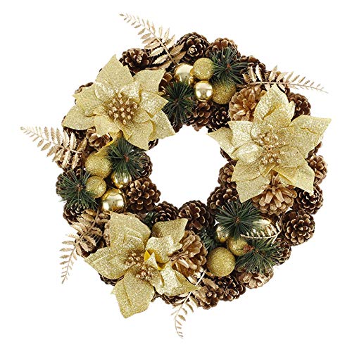 Couronne suspendue en rotin de qualite pour decoration de Noel jaune