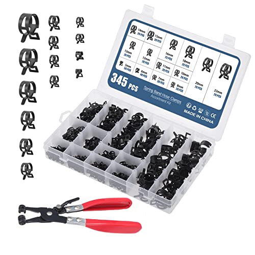 Faankiton 345PCS 14 Sizes 5-22mm Fuel Line Hose Clips Water Pipe Air Tube Silicone Vacuum Hose Clamp Fastener Assortment Kit