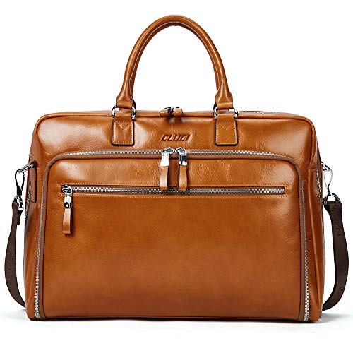 Cluci Oil Wax Genuine Leather Briefcases for Men Slim 15.6 Inch Laptop Business Shoulder Bags for Women