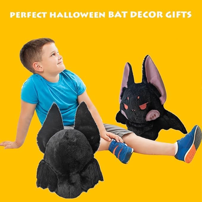 Image of Gothic Black Bat Plush Pillow Cuddly Halloween Bat Stuffed Animals Gifts /13.7''