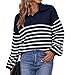 WEYI Striped Top for Women, Sleeve Top, Machine Wash, Loose Style, Color Blocking, Comfortable for Leisure At Home (M)