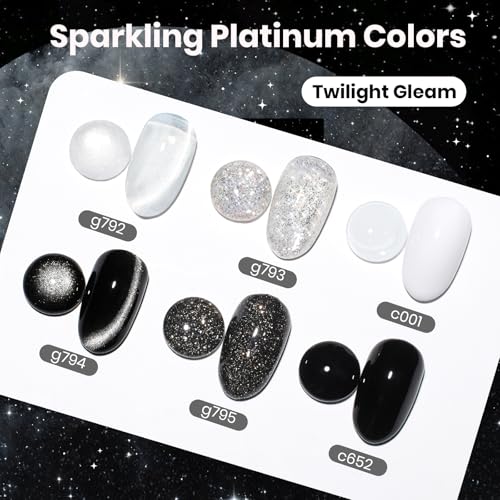 Image of Beetles Gel Nail Polish Set - Twilight Gleam 6 Colors Cat Eye Glitter White Black Silver Shimmer Sparkle Gel Polish Kit with Magnet Soak Off Nail Art Uv Led Home Salon Spring Summer Gift for Women