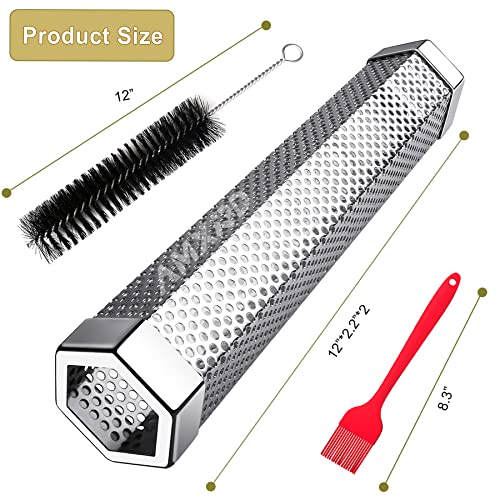 Amxrd Smoke Tube, Premium 12 Inch 304 Stainless Steel Wood Pellet Smoker Tube With Basting Brush And Cleaning Brush For All Grill Or Smoker, Dishwasher Safe #TOP1