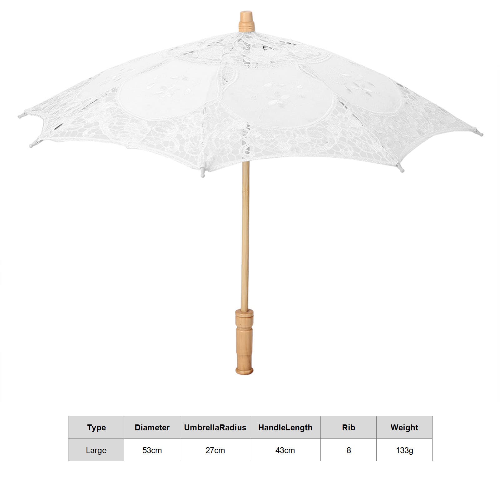 Mumusuki Lace Umbrella Embroidery Parasol Wedding Bride Photography Umbrella (White)