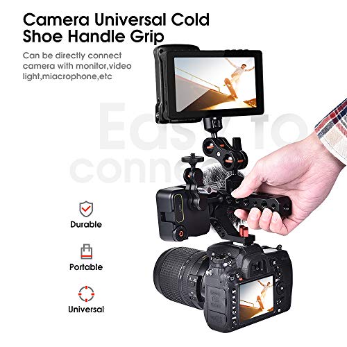 UTEBIT Camera Top Handle with 1/4" 3/8" Screw Thread, Universal Camera Hot Shoe Top Handle Grip with 3 Cold Shoe Adapters to Mount DSLR Camera with Microphone/LED Light/ Monitor/Phone/Magic Arm - Thumbnail 2