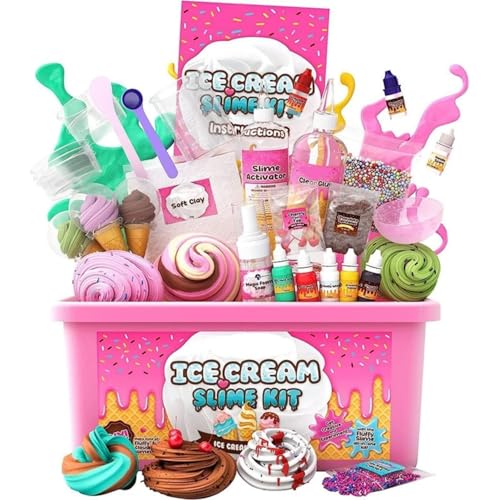 0TO1 Ice Cream Slime Kit Non-Sticky Soft & Scented to Make Cloud Creative Slime Making Toy Stress Relief Toys Birthday Present for Girls Kids Slime Toys Ideal Birthday Party Present