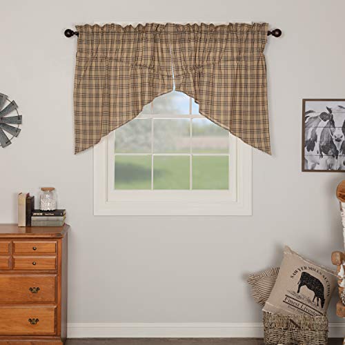 VHC-Brands-Farmhouse-Kitchen-Window-Curtains-Sawyer-Mill-Plaid-Tan-36-Inch-Prairie-Swag-Pair-Charcoal-Black VHC Brands Farmhouse Kitchen Window Curtains Sawyer Mill Plaid Tan 36 Inch Prairie Swag Pair Charcoal Black