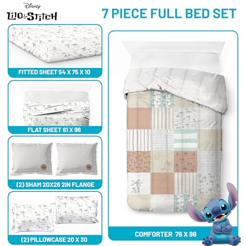 Image of Disney Lilo and Stitch Full Size Comforter Set 7 Piece Bedding, Multi | Bed in a Bag, Comforter Sheets Shams Pillowcases, Official Product, Soft Microfiber, Machine Washable, Girls Gift