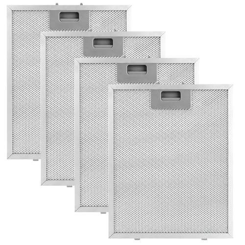 DAJAVE Lot de 4 filtres à graisse en métal pour hotte aspirante - 320 x 260 mm - Filtre de rechange pour hotte aspirante - Avec grille métallique - Grille en aluminium à 5 couches