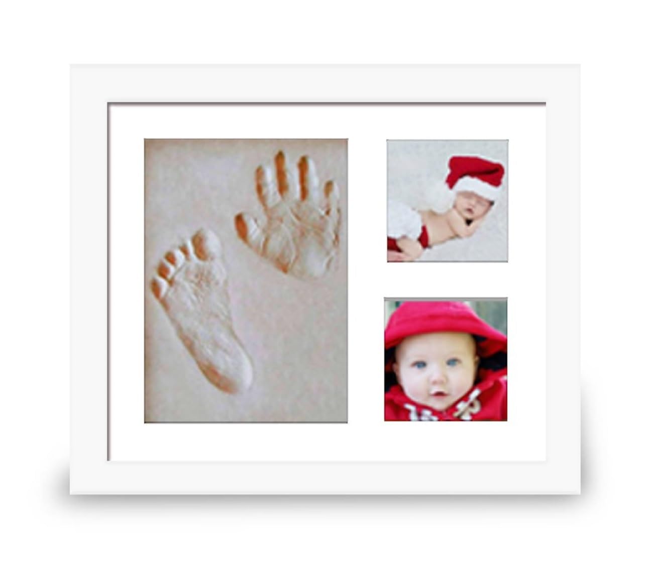 Baby Clay Handprint & Footprint Photo Frame (PINK) for Newborn Girls and Boys – Safe and Non-toxic Clay | Elegant Solid Wood | Perfect for New Baby Boy/Girl Baby Shower Gift (White, Clay Frame)