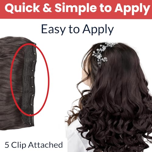 Image of TEMPERIA Hair Extensions for Women (Premium)- 5 Clips Attached Curly /Wavy Artificial Hair Clip On Extension - False Fake Long Curl Hair Wig for Wedding - 1 Pc - Natural Brown Colour (D3)