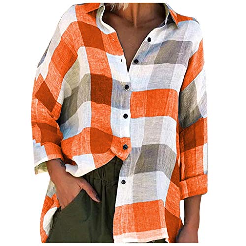 Sale!! Dosoop Women's Check Plaid Shirts Button Down Tops V Neck Roll Up/Long Sleeve Casual Blouse T...