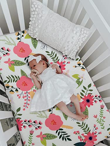 Image of Soft Fitted Crib Sheet, Stretchy and Breathable Toddler Crib Sheet for Boys and Girls, Fits Standard Crib and Toddler Mattress (Bougainvillea)