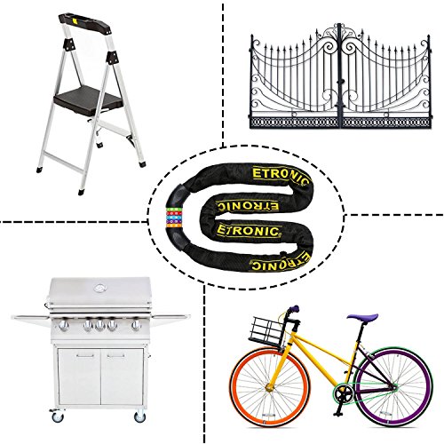 Etronic Bike Lock M10, Chain Cable Lock Tuff Links 4 Feet Long Security 5-Digit Resettable Combo Combination Lock Bicycle Lock Hardened Steel Tough Square Links Chain Lock #TOP5
