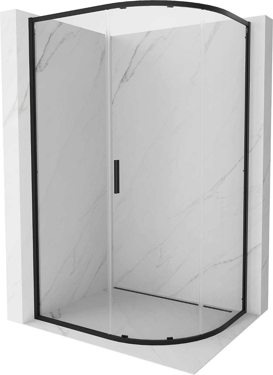 Mexen - Exo Box doccia semicircolare asimmetrico allungabile 120 x 90 cm, trasparente, nero