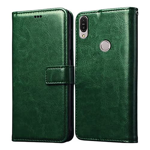 Image of Flip Cover Compatible with Asus Zenfone Max Pro M1 | Premium Leather Finish | Inbuilt Pockets & Stand | Flip Cover Back Case for Asus Zenfone Max Pro M1 (Green)