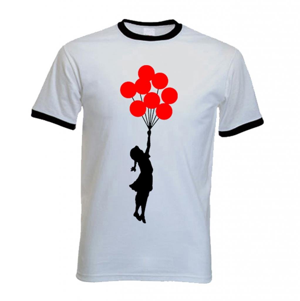 Tribal T-Shirts Girls White Banksy Balloon Men's T-Shirt (Medium, )